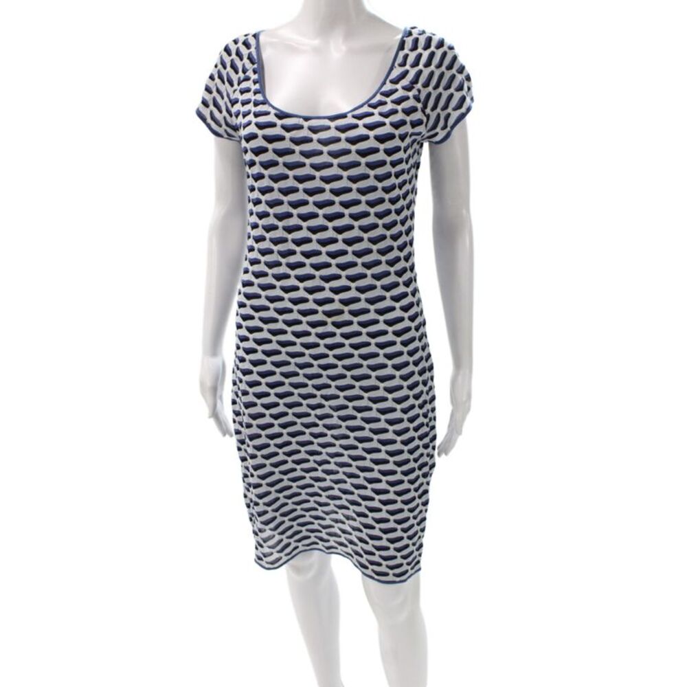 Missoni Womens Blue Wool Shift Dress Knee Length Short Sleeve Size 46